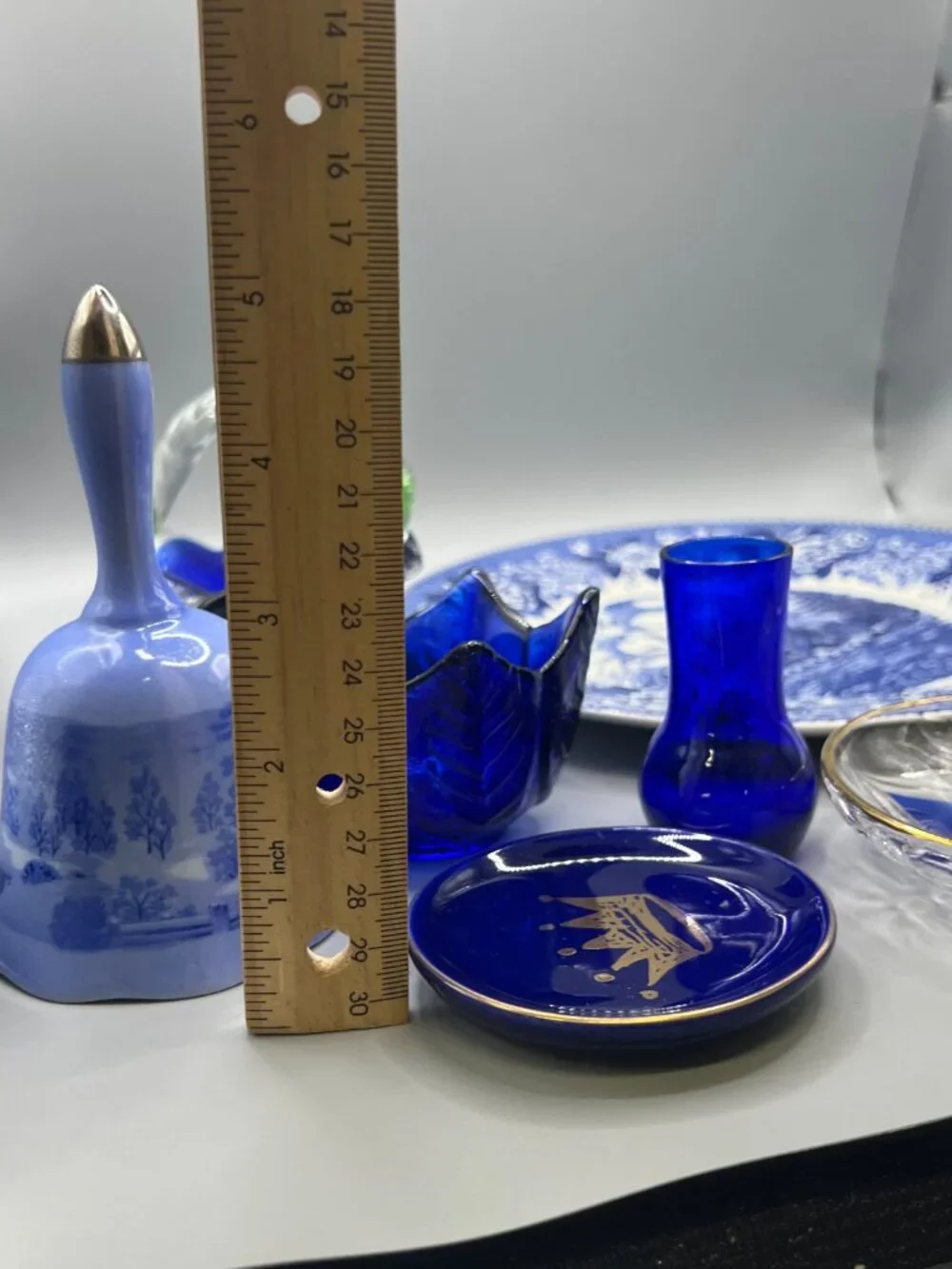 Delft Blue Glass Plate Ceramic Bell Basket Kenmore Lot of 8 items MCM